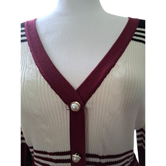 Ashley Stewart Belted Striped Sweater Dress Burgundy/Black Size 10 NWT - Picture 5 of 14